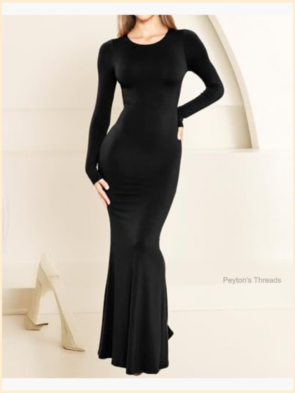 Long Sleeve Bodycon Maxi Dress Slimming Sexy Fitted Maternity Friendly Long - Picture 2 of 4